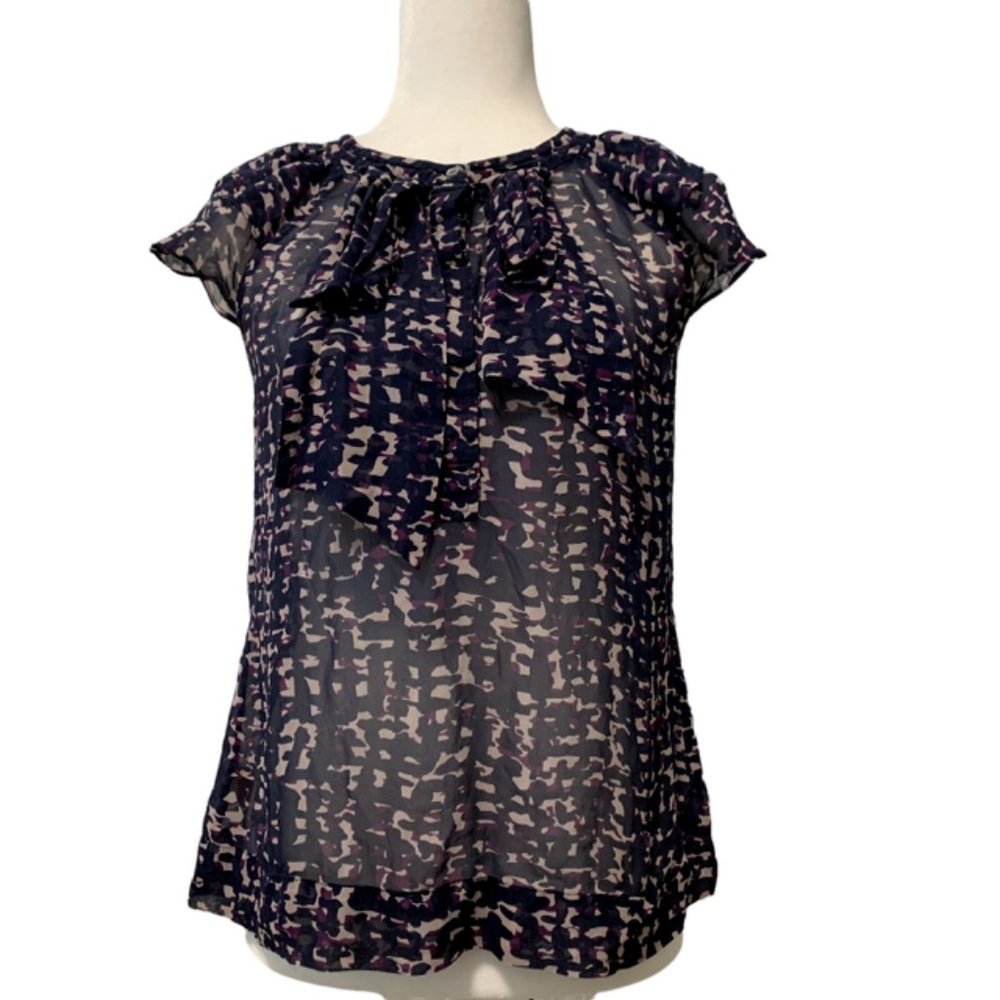 Ann Taylor Graphic Sheer Ruffle Silk Top Small - Picture 12 of 12
